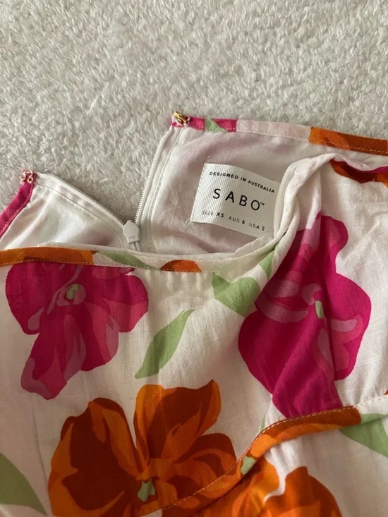SABO Strapless Floral Mini Dress in White with Pink & Orange Blooms Size XS - Picture 5 of 15